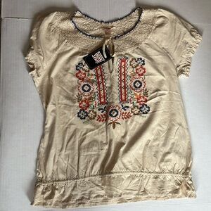 Lucky Brand Women's Top, Size: L, Color: Tan with embroidery